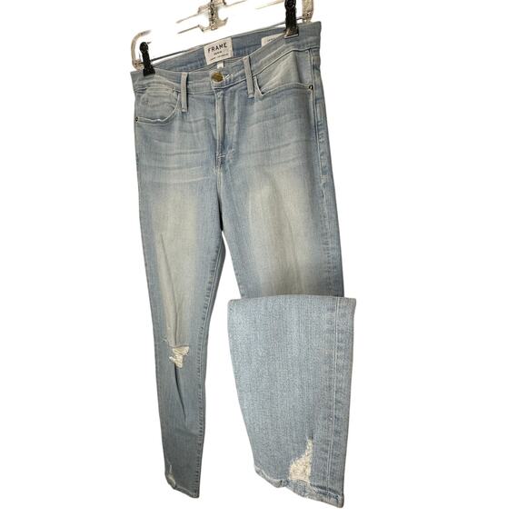 Frame Light Blue Wash Distressed Le High Skinny in Rush Jeans 28 - Picture 4 of 16